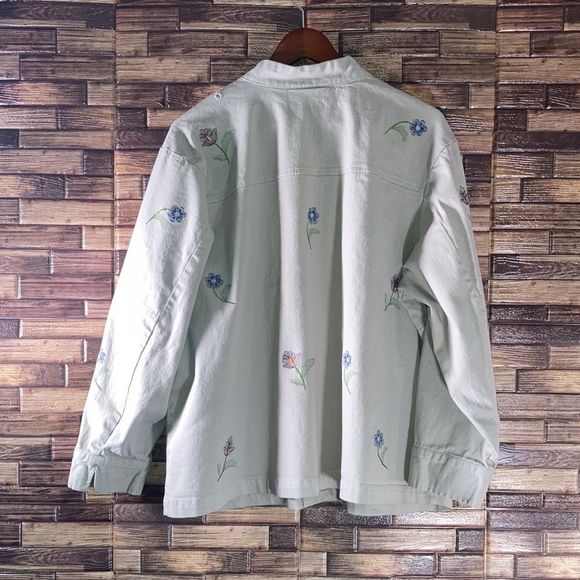 Womens 1X Vintage Denim & Co Tan Embroidered Floral boho Jacket - Picture 2 of 13